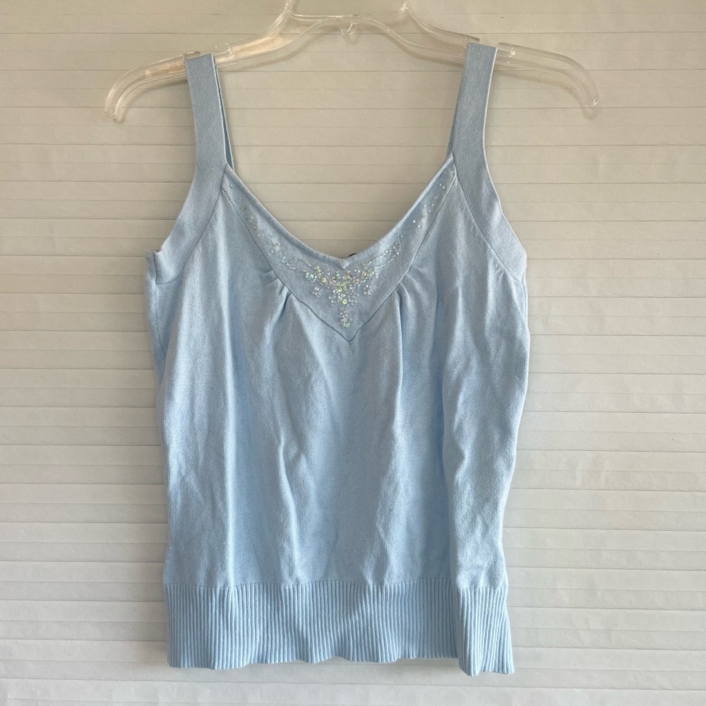 Hillard & Hanson Light Blue Sweater Embellished Tank Top